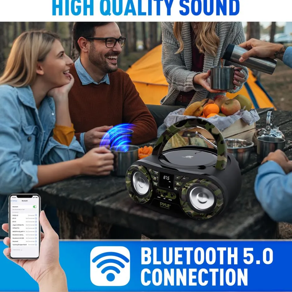 Portable CD Player Boombox, Bluetooth, 50W, Camouflage Design<Pyle Sale