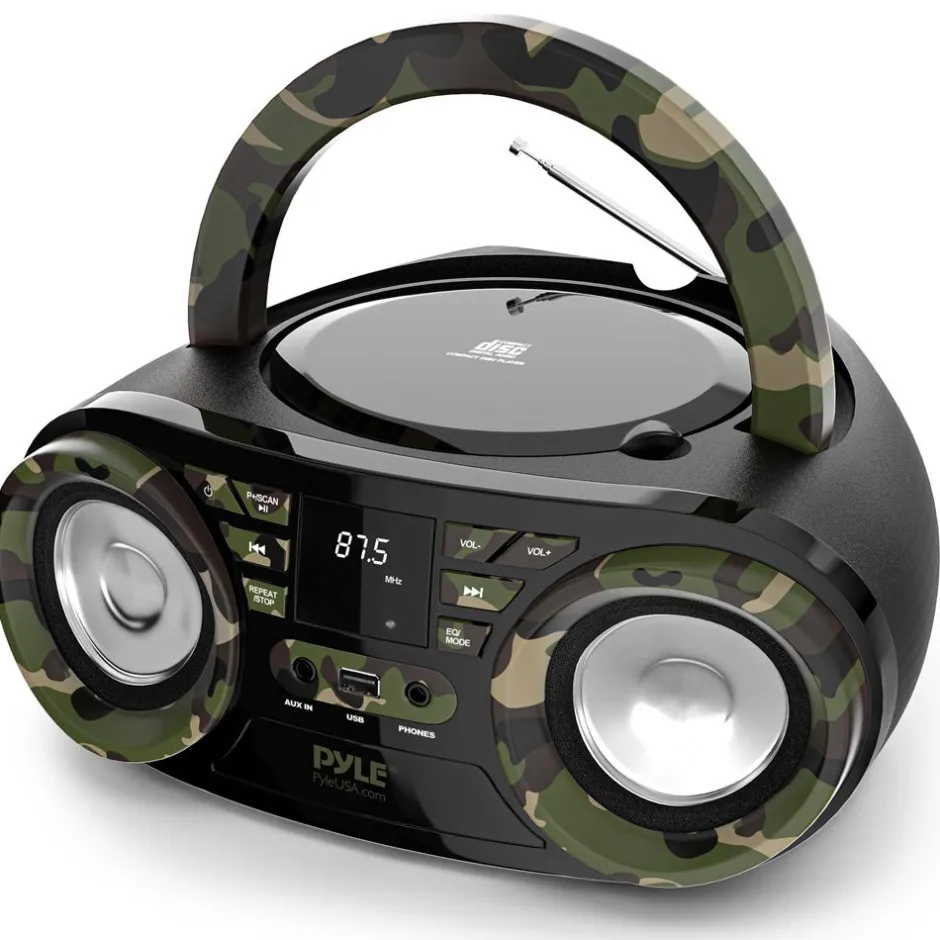 Portable CD Player Boombox, Bluetooth, 50W, Camouflage Design<Pyle Sale