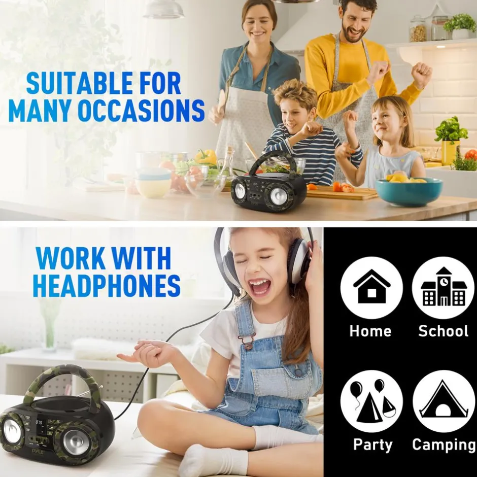 Portable CD Player Boombox, Bluetooth, 50W, Camouflage Design<Pyle Sale