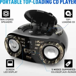 Portable CD Player Boombox, Wireless Streaming, 50W, LED Display, White<Pyle Best