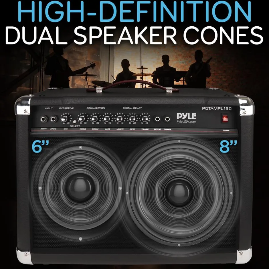 Portable Guitar Amp 40W High-Def Speakers Lightweight Wood Construction<Pyle Best