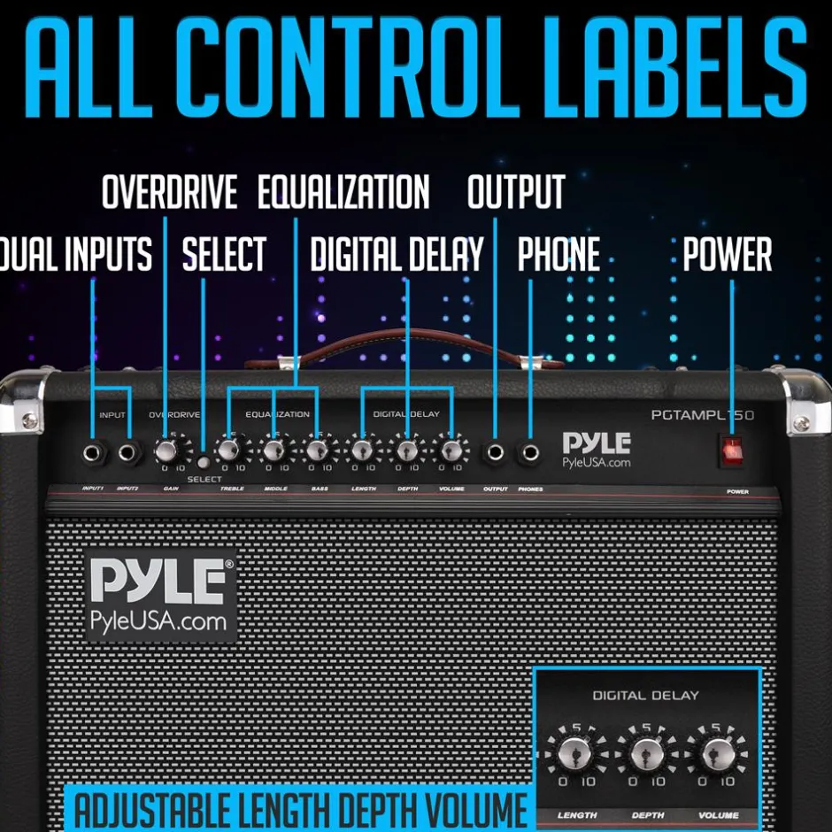 Portable Guitar Amp 40W High-Def Speakers Lightweight Wood Construction<Pyle Best