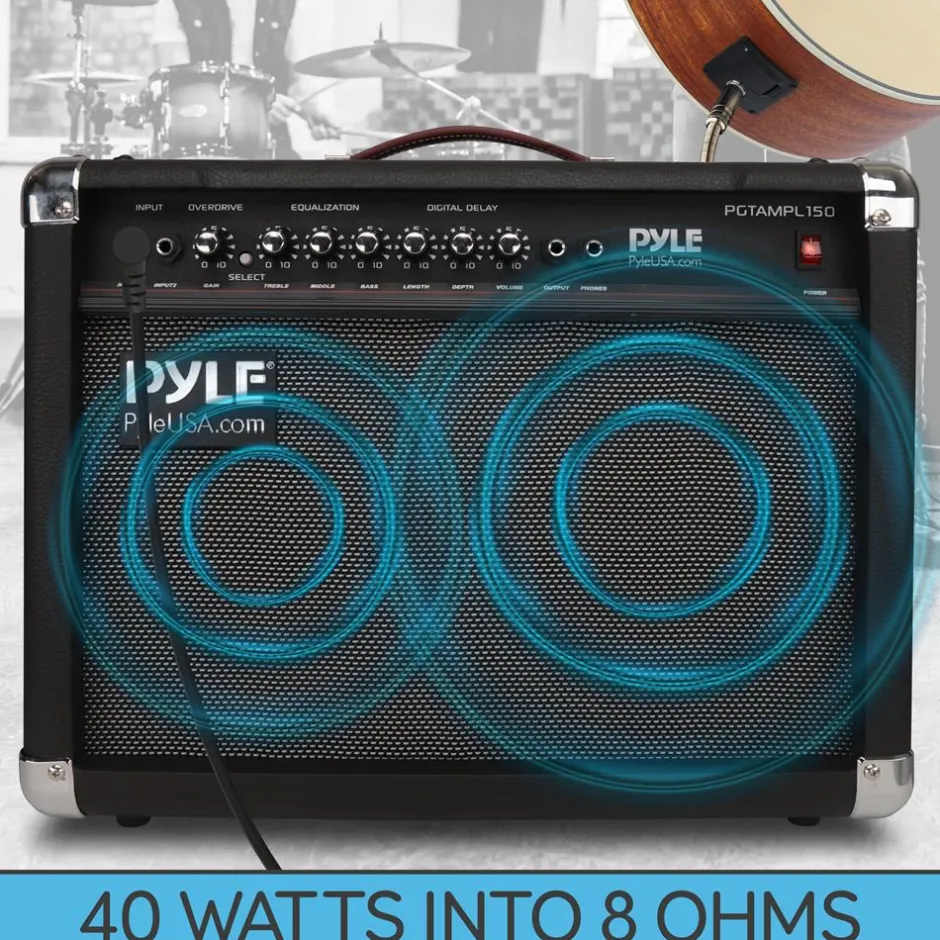Portable Guitar Amp 40W High-Def Speakers Lightweight Wood Construction<Pyle Best