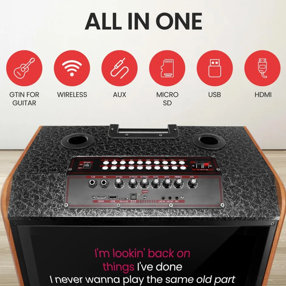 Portable Karaoke Machine, HD Touch Screen, Dual Wireless Mics, Trolley<Pyle Discount