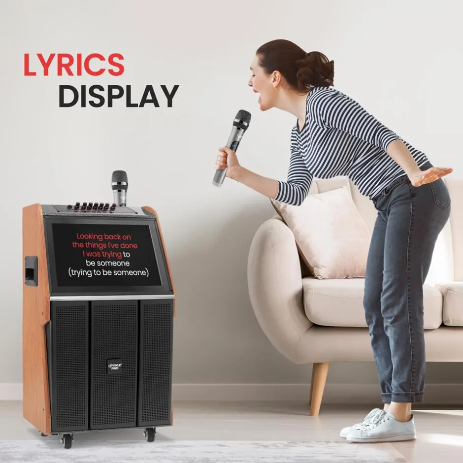 Portable Karaoke Machine, HD Touch Screen, Dual Wireless Mics, Trolley<Pyle Discount