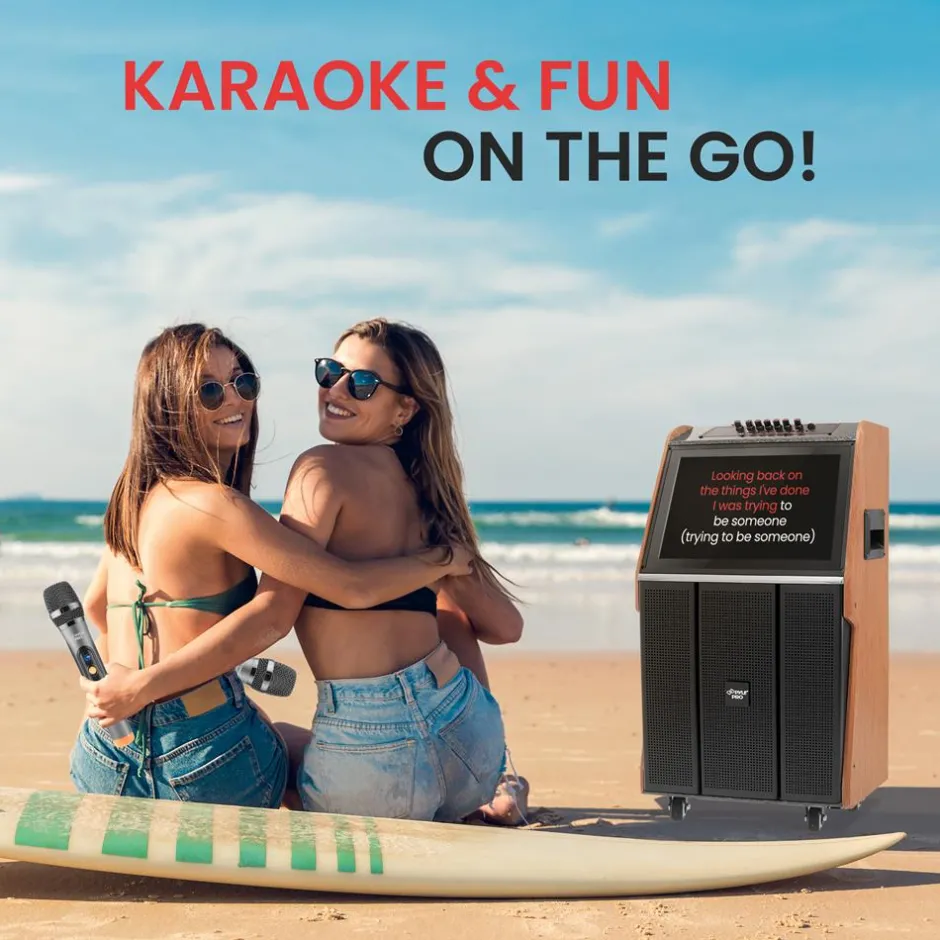 Portable Karaoke Machine, HD Touch Screen, Dual Wireless Mics, Trolley<Pyle Discount