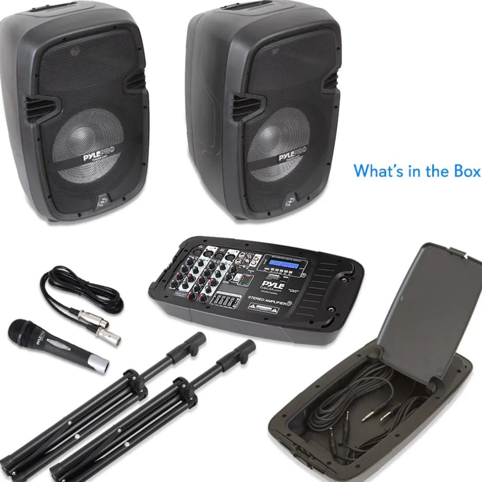 Portable PA Speaker DJ Mixer Bundle, 600W, Bluetooth, LED Lights, 10" Speakers<Pyle Clearance