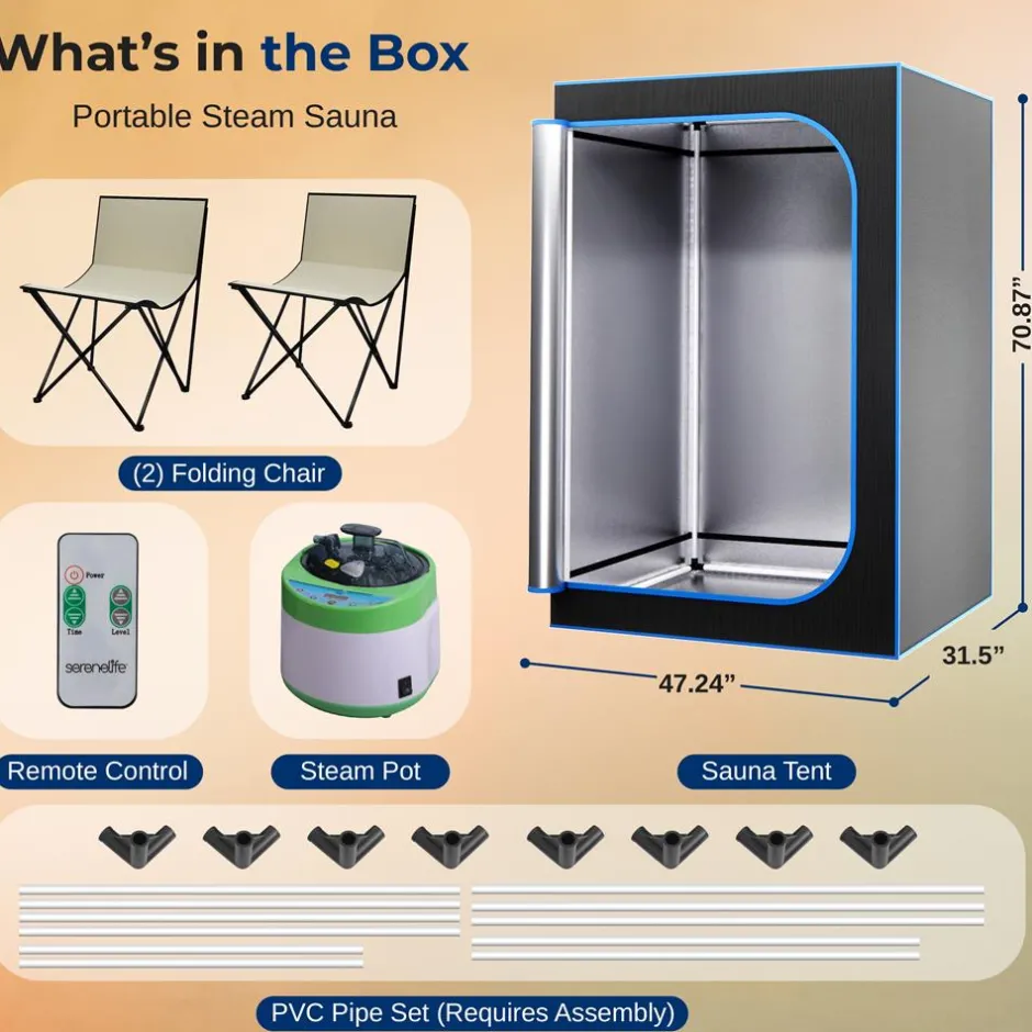 Portable 2-Person Sauna Tent, Detox & Relax, 4L Steamer, 2 Chairs, Black<SereneLife Best