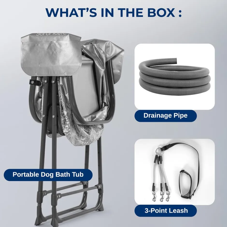 Portable Pet Bath Tub, Easy Clean, Marine Grade PVC, Gray<SereneLife