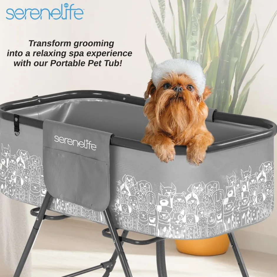 Portable Pet Bath Tub, Easy Clean, Marine Grade PVC, Gray<SereneLife