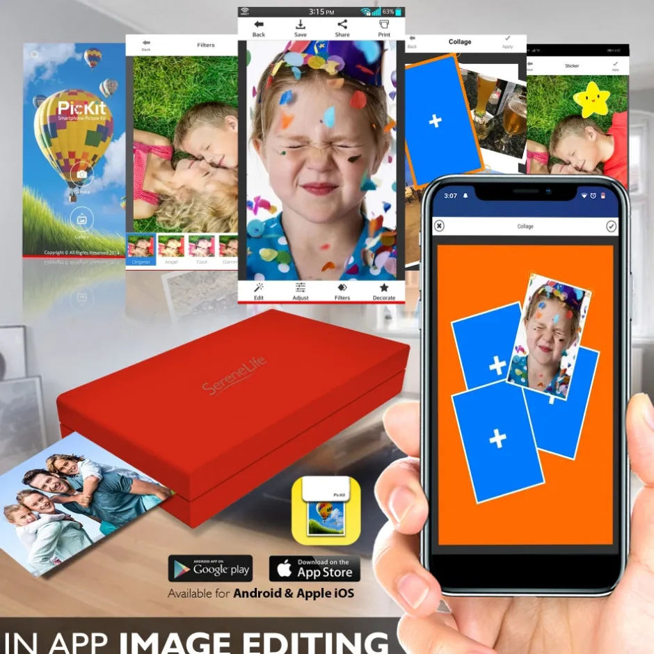 Portable Photo Printer - Instant Wireless Prints, 291dpi, Red<SereneLife Hot