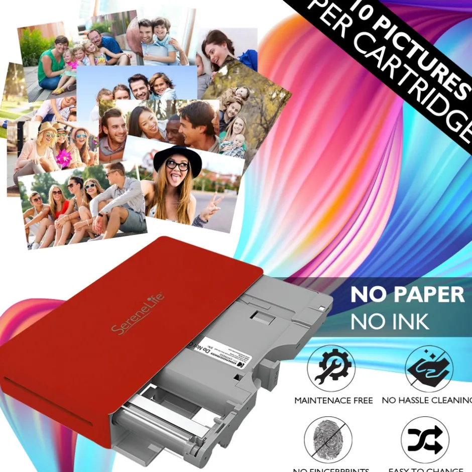 Portable Photo Printer - Instant Wireless Prints, 291dpi, Red<SereneLife Hot