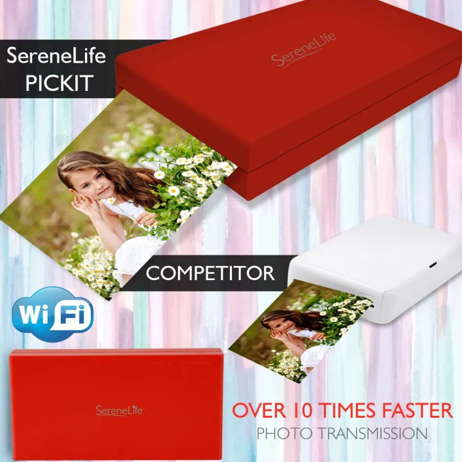 Portable Photo Printer - Instant Wireless Prints, 291dpi, Red<SereneLife Hot
