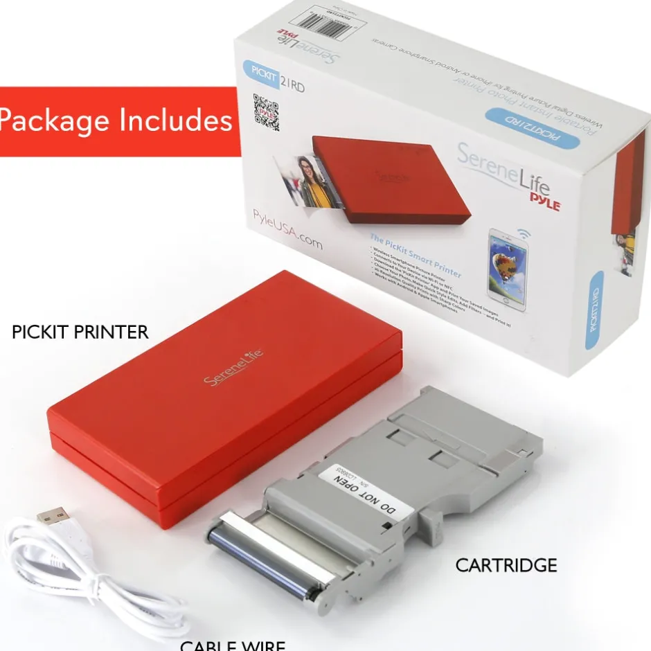Portable Photo Printer - Instant Wireless Prints, 291dpi, Red<SereneLife Hot