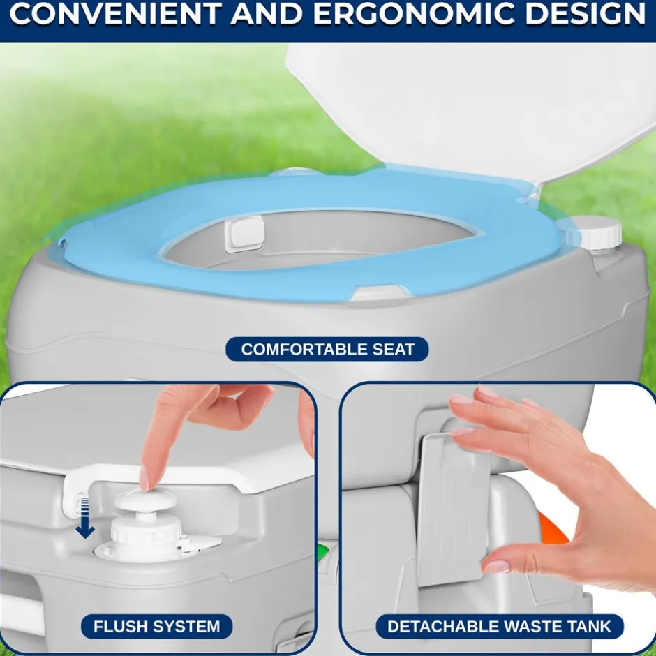 Portable Toilet 5.8 Gal Leak-Proof High-Density Polyethylene Camping<SereneLife