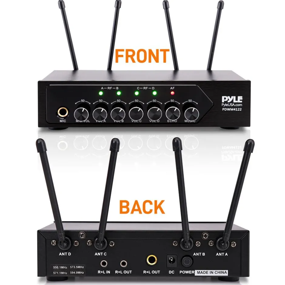 Portable UHF Wireless Mic System - 4 Mics, Bluetooth, Battery Operated<Pyle Clearance