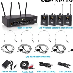 Portable UHF Wireless Mic System - 4 Mics, Bluetooth, Battery Operated<Pyle Clearance