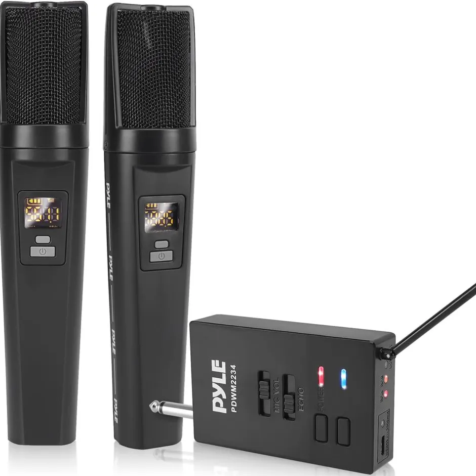Portable Wireless Mic System, Rechargeable, Bluetooth, Dual Mics, Black<Pyle Sale