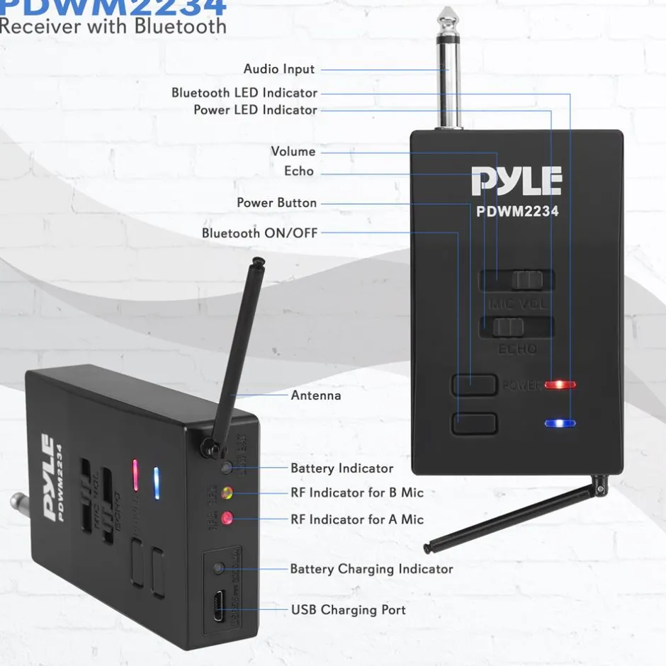 Portable Wireless Mic System, Rechargeable, Bluetooth, Dual Mics, Black<Pyle Sale