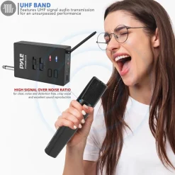 Portable Wireless Mic System, Rechargeable, Bluetooth, Dual Mics, Black<Pyle Sale