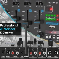 Professional 3-Channel Wireless DJ Mixer with Bluetooth, USB, and<Pyle Clearance