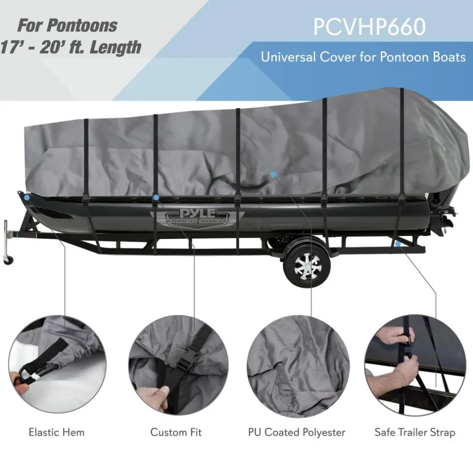 Protective Pontoon Boat Cover, Waterproof 600D Canvas, Fits 17-20ft<Pyle Clearance