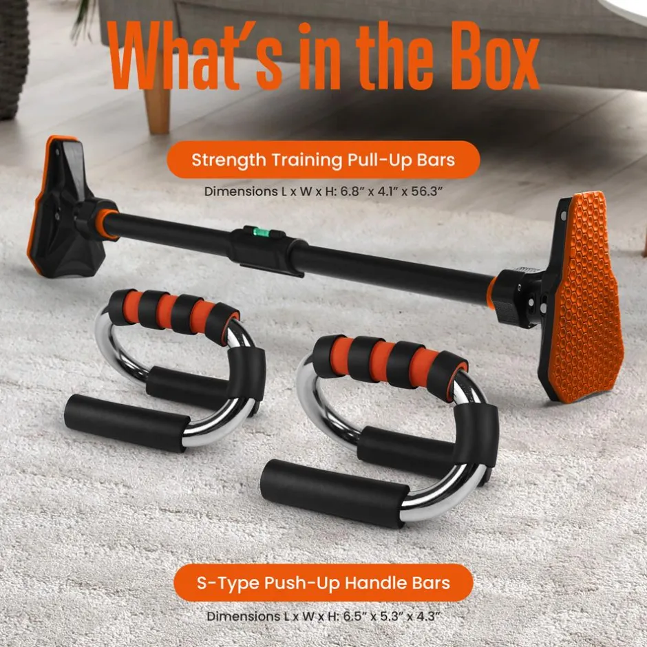 Pull-Up & Push-Up Bar Kit, Full Body Workout, Non-Slip Foam Handles<SQUATZ Sale