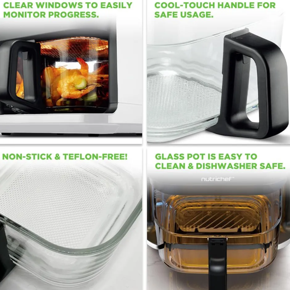 5.8QT Air Fryer, Quick Cooking, Transparent Bowl, White<NutriChef Online