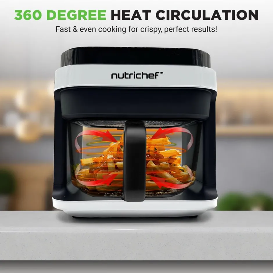 5.8QT Air Fryer, Quick Cooking, Transparent Bowl, White<NutriChef Online