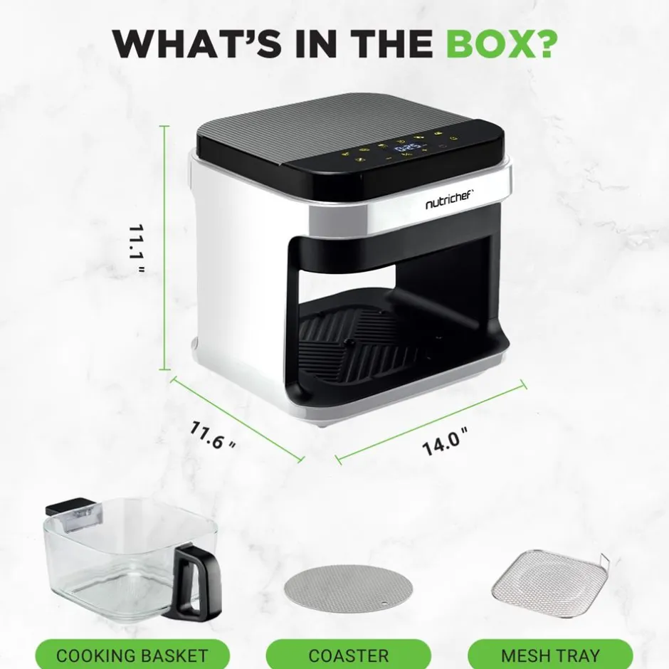 5.8QT Air Fryer, Quick Cooking, Transparent Bowl, White<NutriChef Online