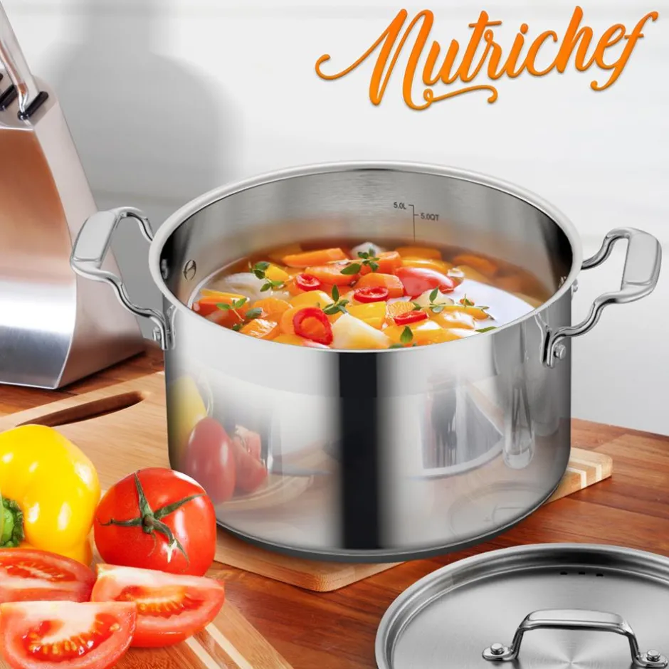 5-Quart Stockpot for Even Heat, Stainless Steel, Induction Compatible<NutriChef Best