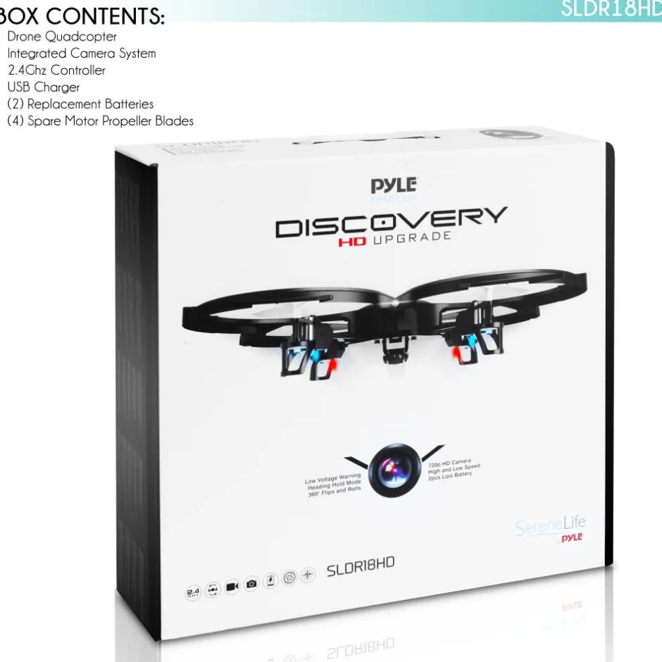 RC Drone with HD Camera, 720p Video, 6-Axis Gyro, White<SereneLife Outlet