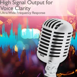Retro Dynamic Vocal Microphone - High Clarity - Unidirectional - Silver<Pyle Sale