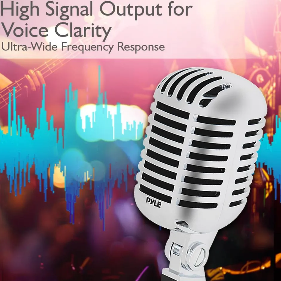 Retro Dynamic Vocal Microphone - High Clarity - Unidirectional - Silver<Pyle Sale