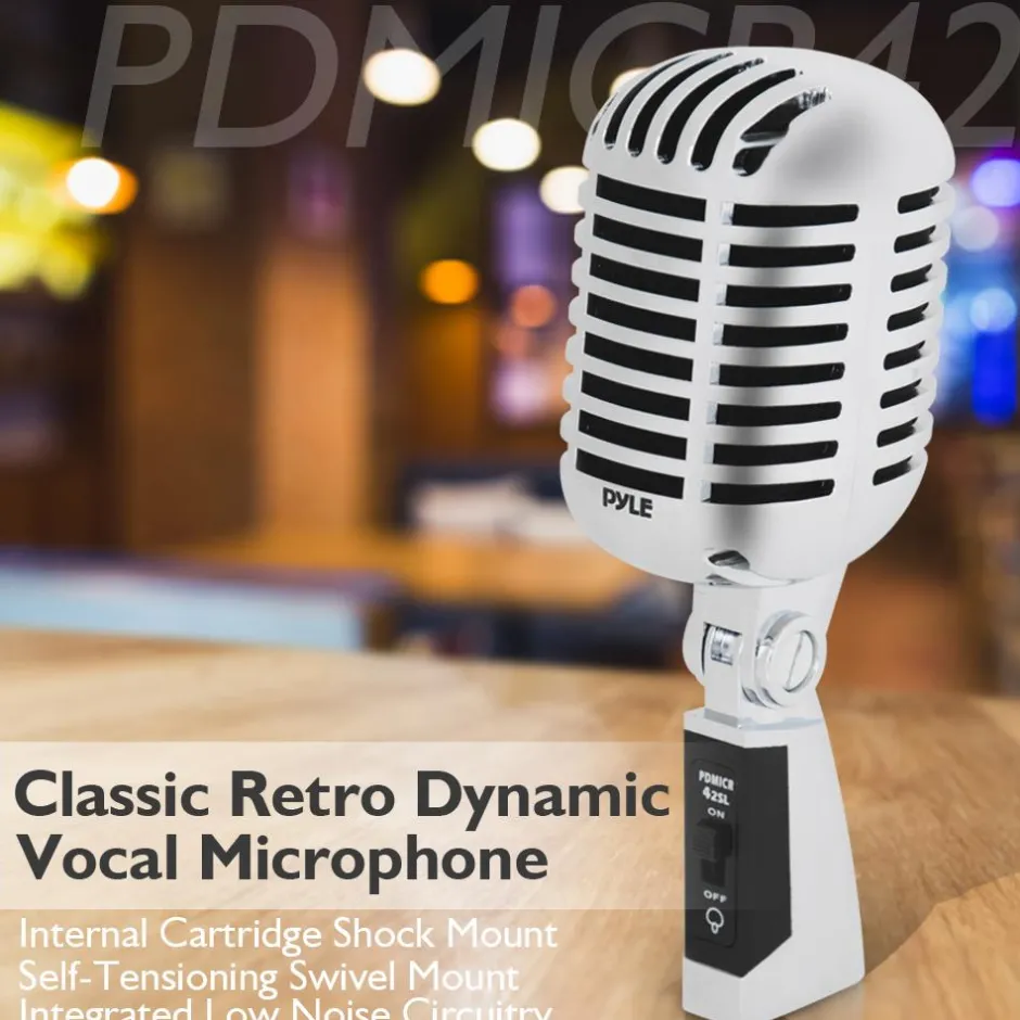 Retro Dynamic Vocal Microphone - High Clarity - Unidirectional - Silver<Pyle Sale