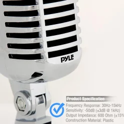 Retro Dynamic Vocal Microphone - High Clarity - Unidirectional - Silver<Pyle Sale