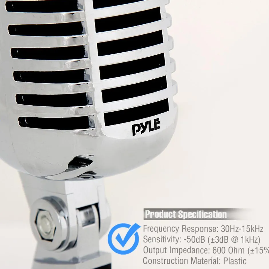 Retro Dynamic Vocal Microphone - High Clarity - Unidirectional - Silver<Pyle Sale