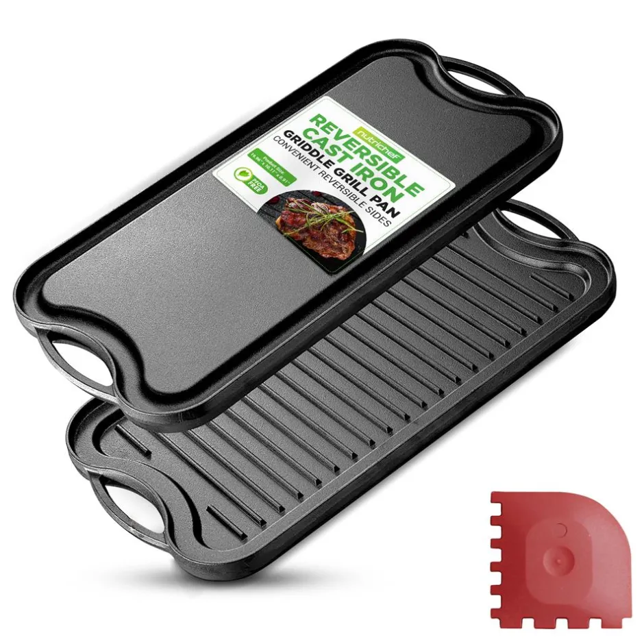 Reversible Cast Iron Griddle - Even Heat, Extra-Wide, Oven Safe<NutriChef Best