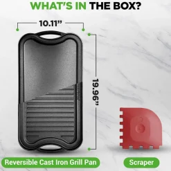 Reversible Cast Iron Griddle - Even Heat, Extra-Wide, Oven Safe<NutriChef Best