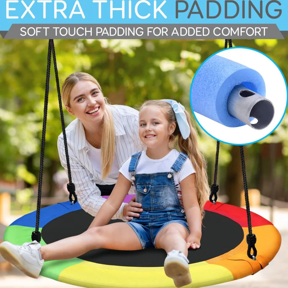 Saucer Swing 40" for Kids, Waterproof, Adjustable Ropes, Rainbow<SereneLife Sale