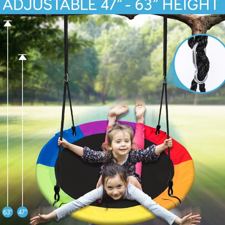 Saucer Swing 40" for Kids, Waterproof, Adjustable Ropes, Rainbow<SereneLife Sale