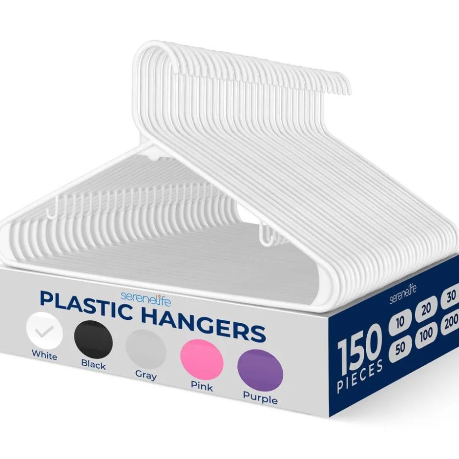 150 Pack Plastic Hangers, Non-Slip, Space-Saving Closet Organizers, Durable and Strong for Shirts, Sweaters, Hoodies, Kids Clothes & Dresses, Ultra-Thin, Lightweight<SereneLife Best