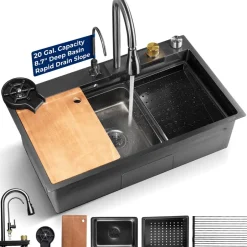 Stainless Steel Kitchen Sink, Durable & Soundproof, Nano Coating, Gun Black<SereneLife Discount