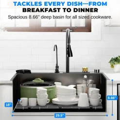 Stainless Steel Kitchen Sink, Durable & Soundproof, Nano Coating, Gun Black<SereneLife Discount