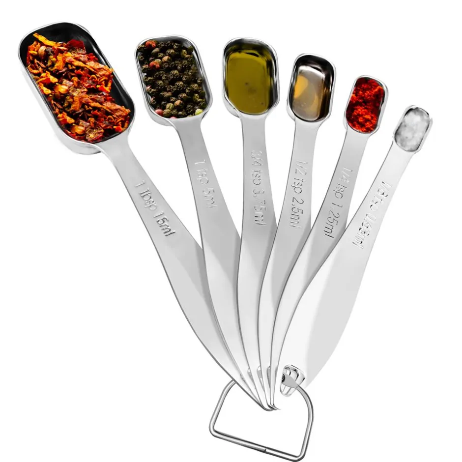 Stainless Steel Measuring Spoons Set 6Pc - Precise, Easy-Clean, Oval Shape<NutriChef Outlet