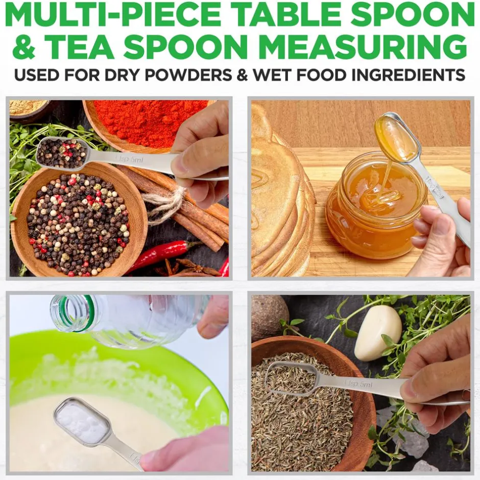Stainless Steel Measuring Spoons Set 6Pc - Precise, Easy-Clean, Oval Shape<NutriChef Outlet