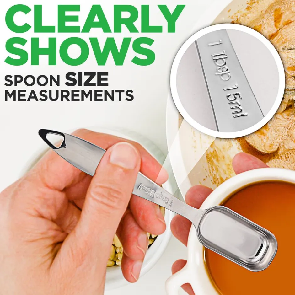 Stainless Steel Measuring Spoons Set 6Pc - Precise, Easy-Clean, Oval Shape<NutriChef Outlet