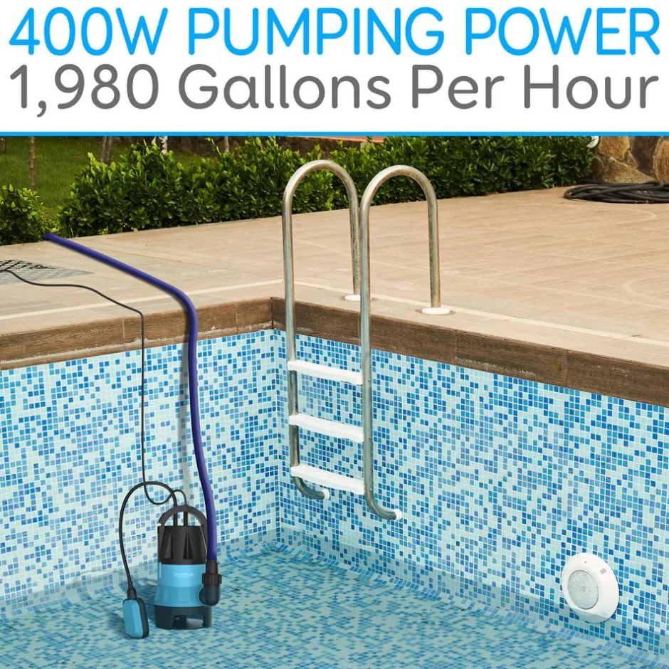 Submersible Sump Pump 1980GPH Auto Float Switch Blue 16ft Cord<SereneLife Online