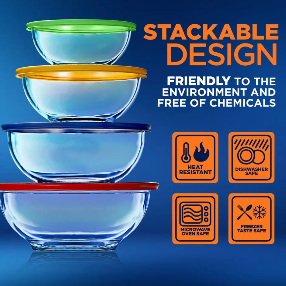 Superior Glass Mixing Bowls With Pe Lids<NutriChef Outlet