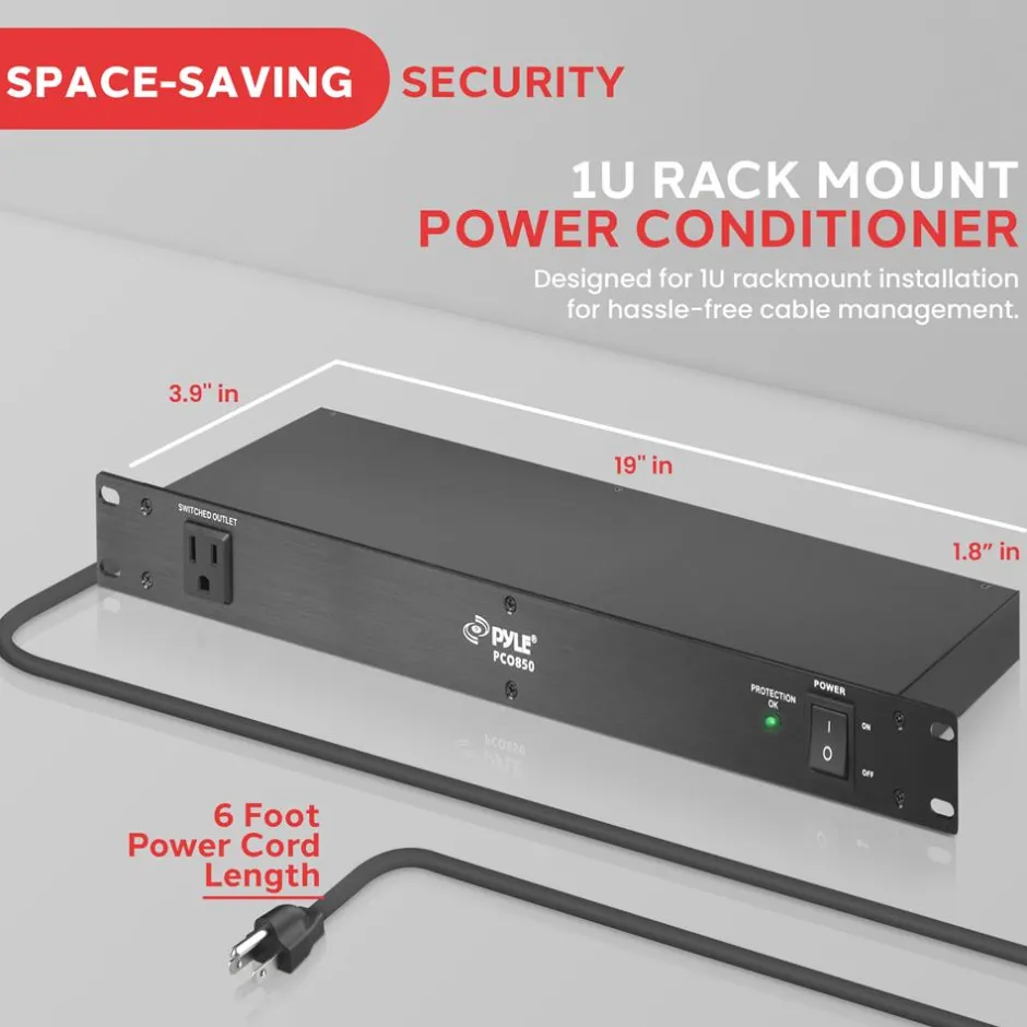 Surge Protector Power Strip 9 Outlets 15A Rack Mount AC Filter<Pyle Hot
